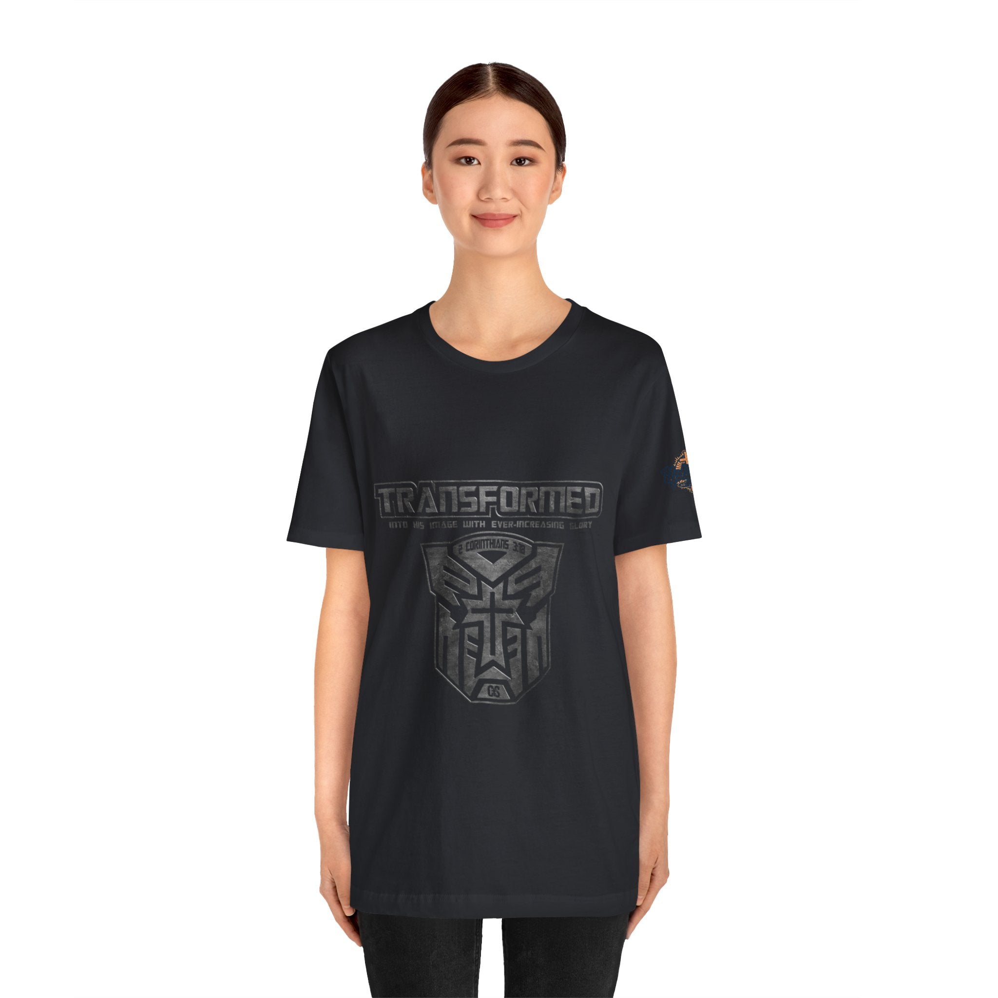 Transformer Logo Christian T-shirt | 2 Corinthians 3:18 Bible Verse T-shirt Printify