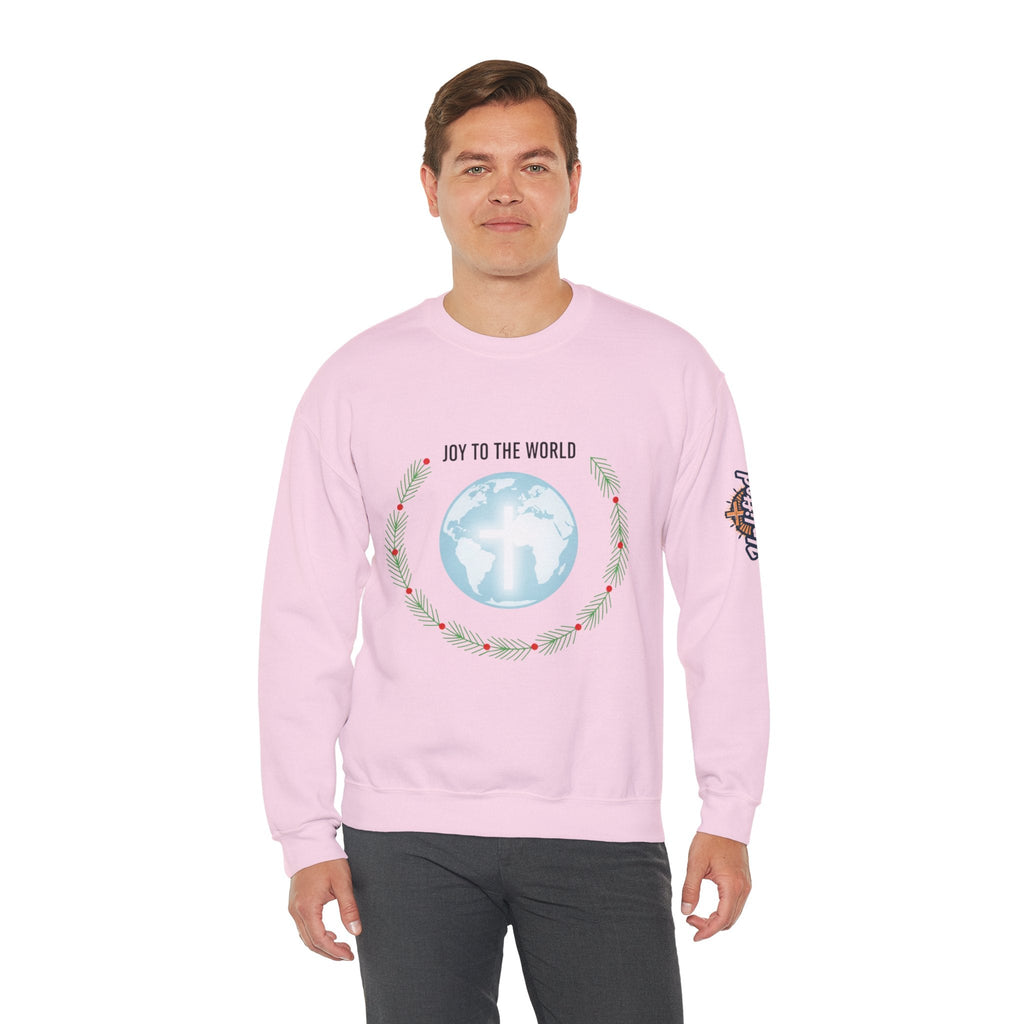Joy to the World Sweatshirt – Wreath Earth Nativity Christian Christmas Sweatshirt for Isaiah 9:6 Holiday Faith & Festive Joy Printify