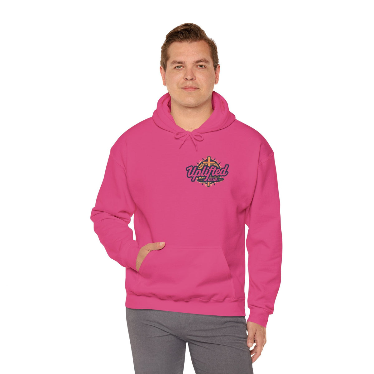 🔥 I’m With Him → Christian Hoodie | Arrow Pointing to Jesus | Minimalist Faith Tee | Subtle Cross Design | Bible-Inspired Apparel by Uplifted Gear Printify