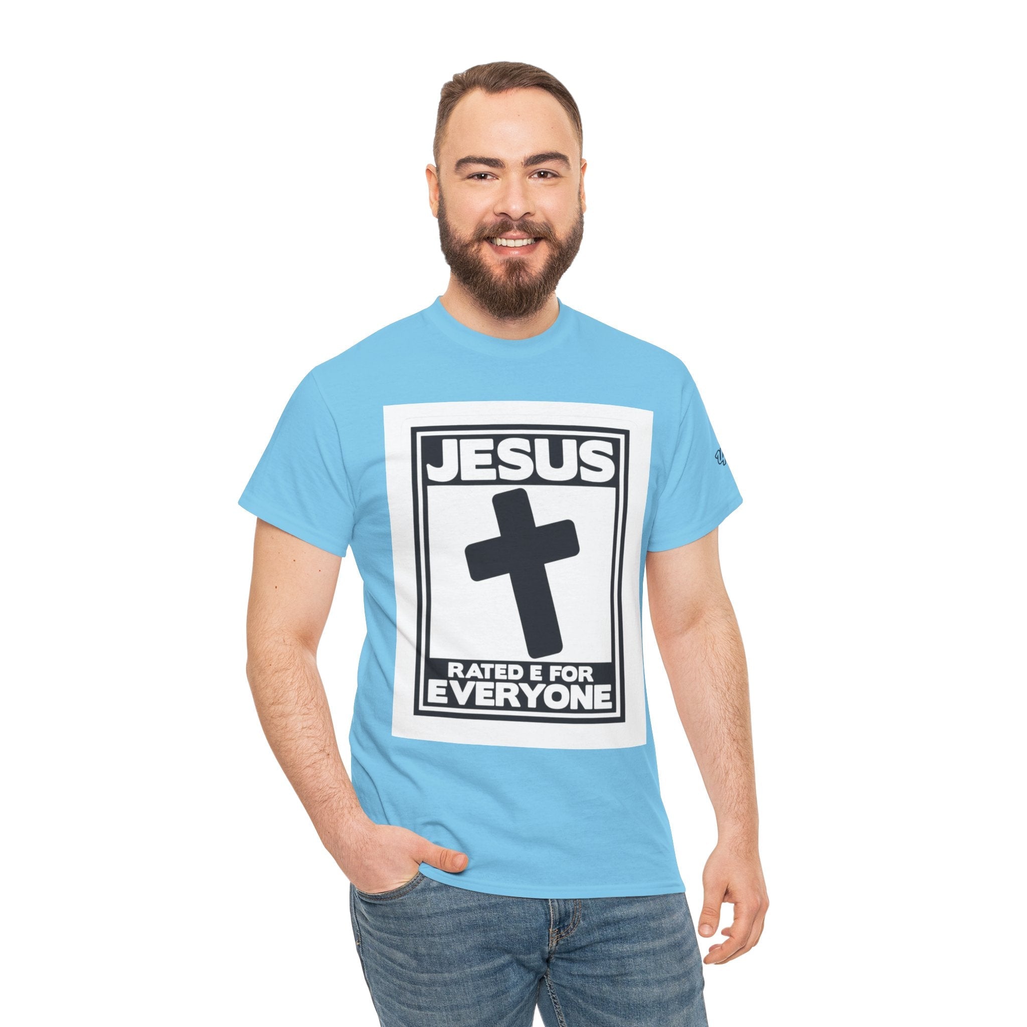 Jesus, Rated E for Everyone T-shirt - Gamer Faith T-shirt - Christian Video Game Parody Printify
