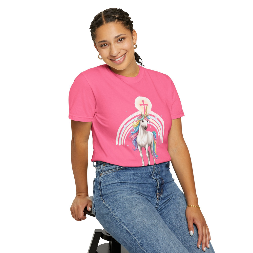 Unique Unicorn Christian T-Shirt – Wonderfully Made with Rainbow Cross & Psalm 139:14 Printify