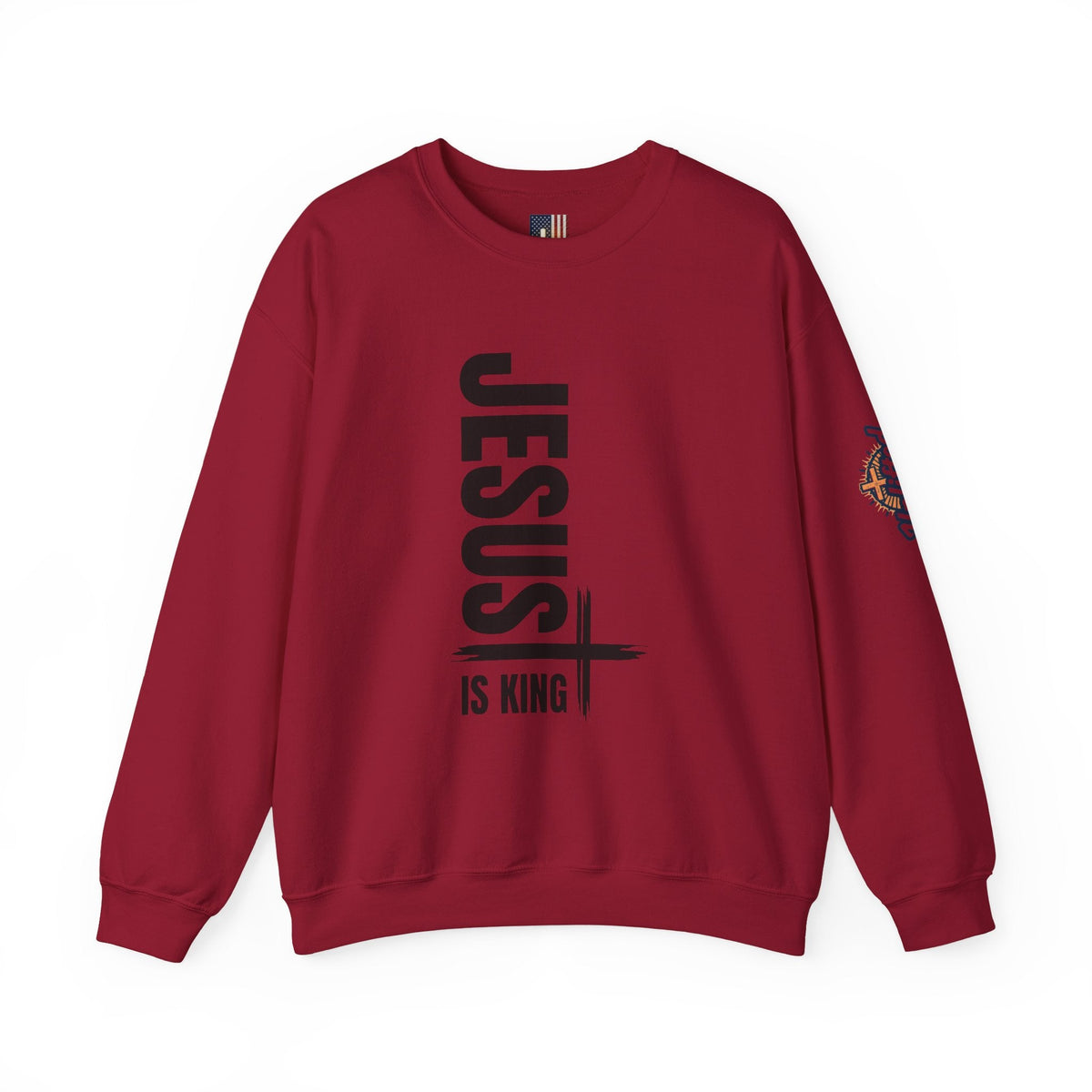 Jesus Is King Sweatshirt | Modern Typographic Cross Christian Sweatshirt Printify