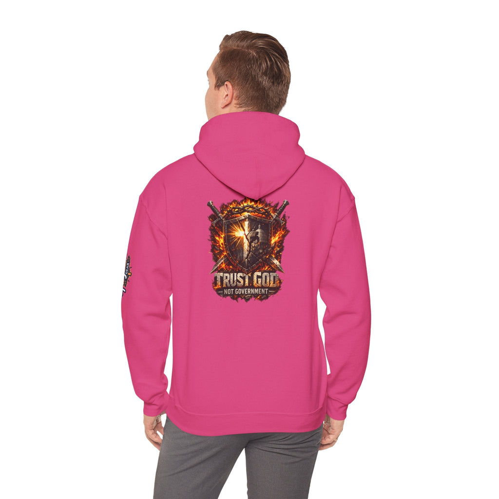Trust God Not Government Shield Hoodie — Patriotic Christian Faith Hoodie Printify