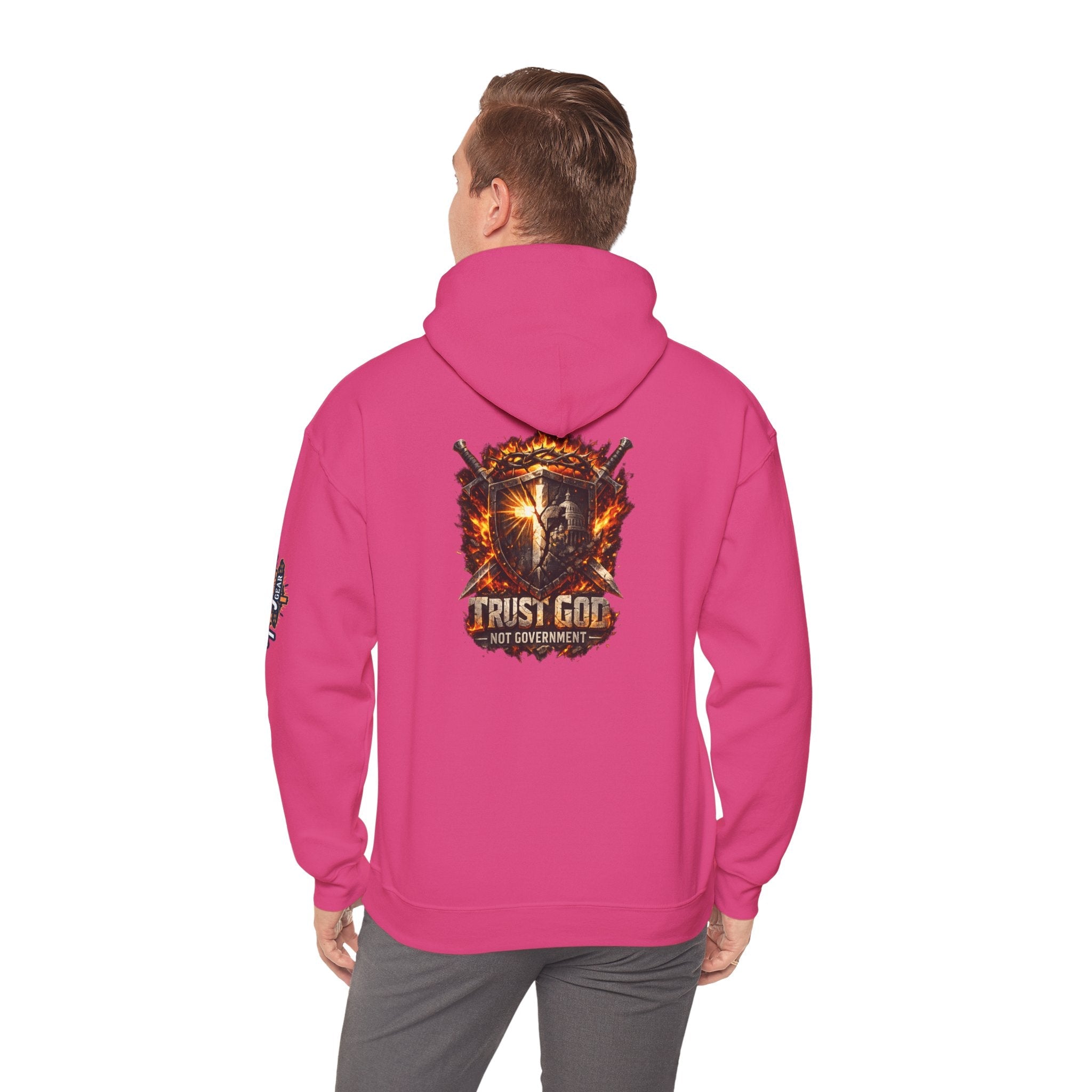 Trust God Not Government Shield Hoodie — Patriotic Christian Faith Hoodie Printify
