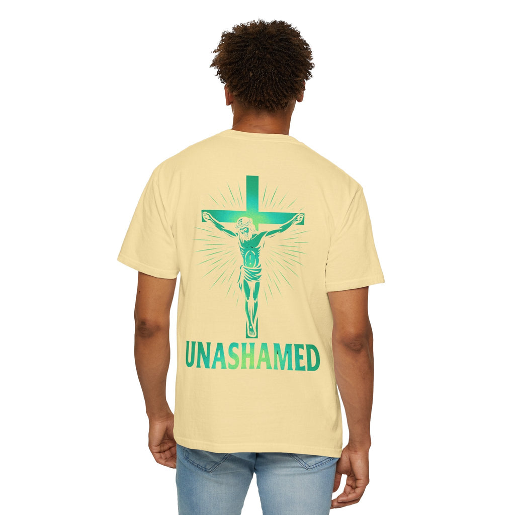 Unashamed T-shirt – Romans 1:16 Crucifixion Christian t-shirt for Bold Unwavering Faith Printify