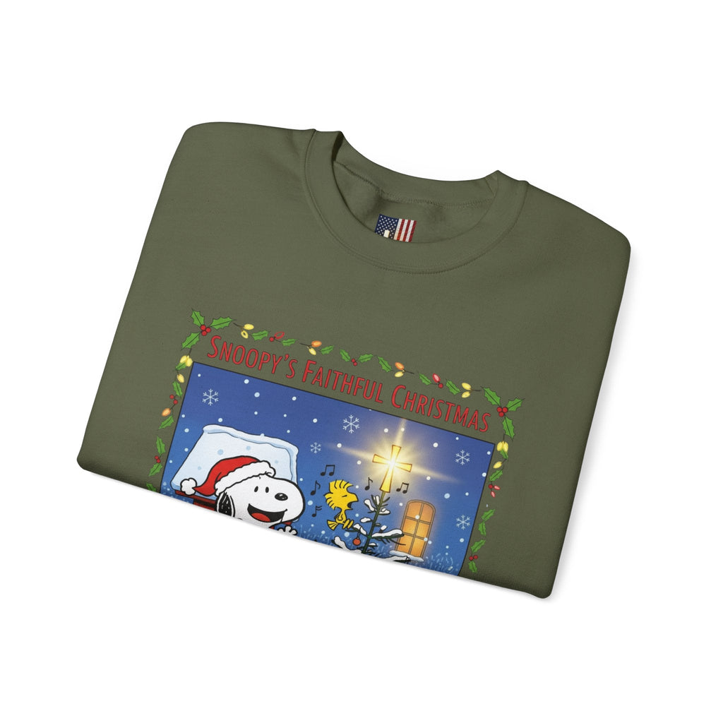 🎄 Faithful Christmas Friends – Christian Holiday Sweatshirt | Festive Tree & Cartoon Duo | Heartwarming Christmas Tee by Uplifted Gear Printify
