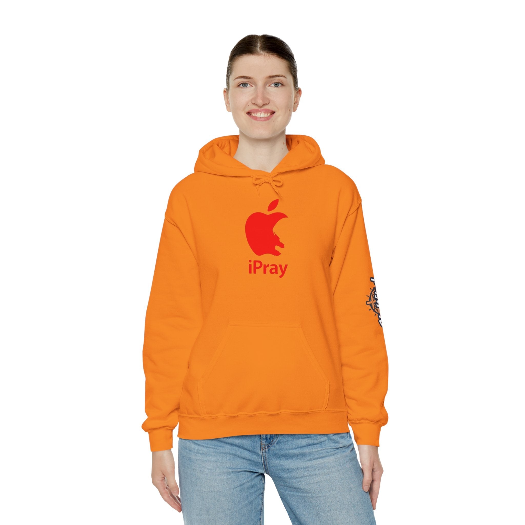 iPray Apple Logo Hoodie — Funny Christian Hoodie (Minimal Red Apple Graphic) Printify