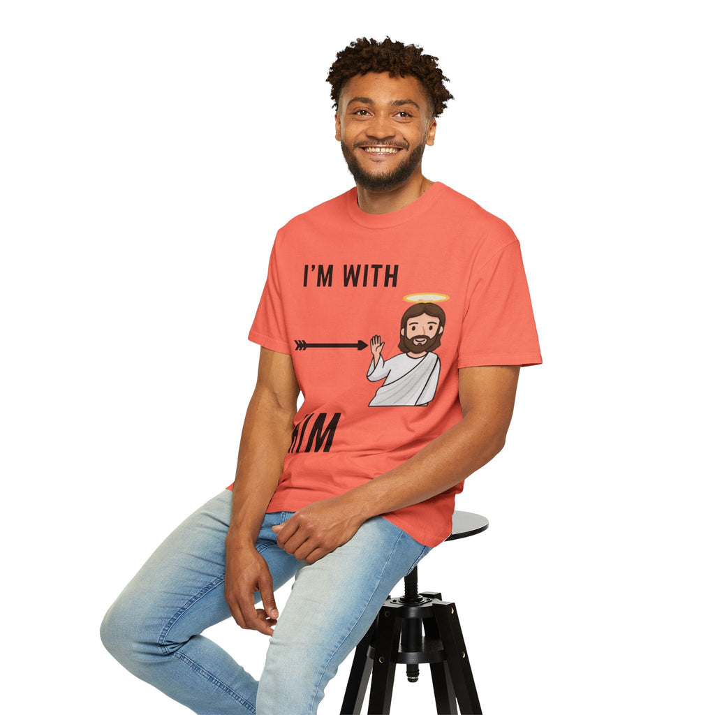 🔥 I’m With Him → Christian T-Shirt | Arrow Pointing to Jesus | Minimalist Faith Tee | Subtle Cross Design | Bible-Inspired Apparel by Uplifted Gear Printify