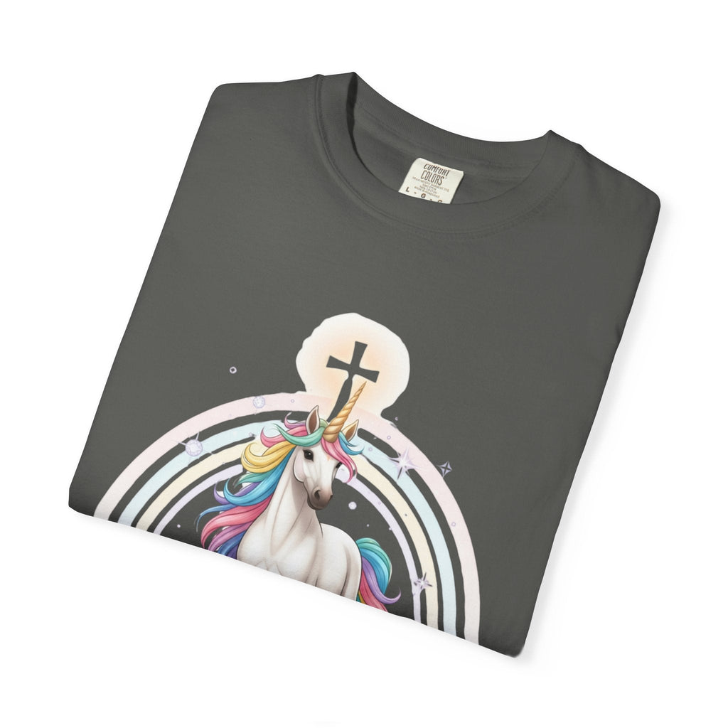 Unique Unicorn Christian T-Shirt – Wonderfully Made with Rainbow Cross & Psalm 139:14 Printify
