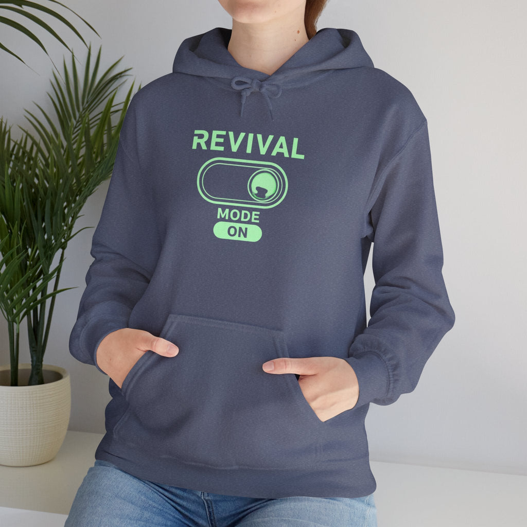 🔥 Revival Mode: ON – Christian Techwear Hoodie | Glowing Green Faith Switch | Futuristic Jesus Shirt | Activate Your Spiritual Awakening | Uplifted Gear Printify
