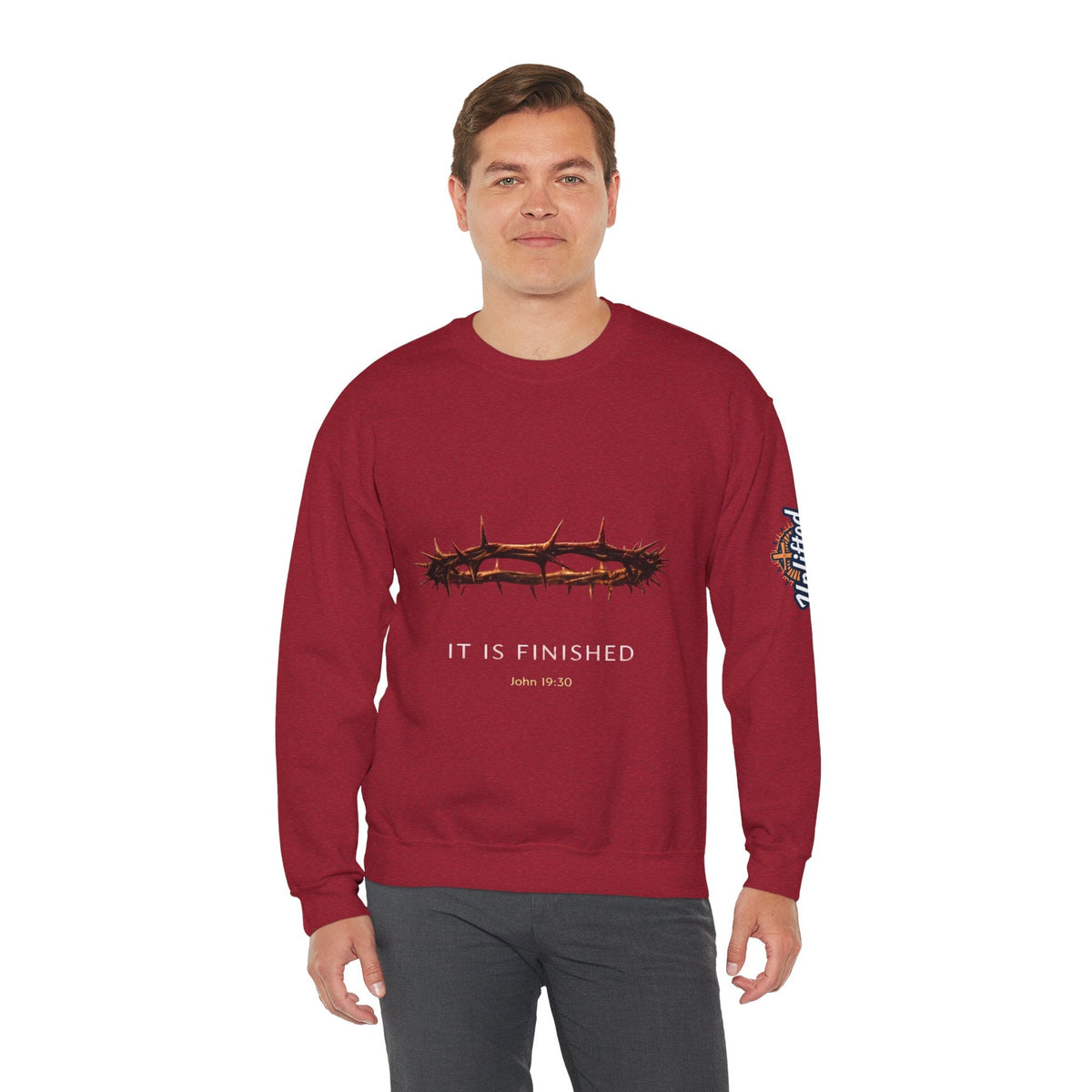 It Is Finished Crown of Thorns Sweatshirt — Christian John 19:30 Faith Sweatshirt Printify