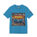 Faith Over Fear T-shirt – Graffiti Wall Christian T-shirt for Bold 2 Corinthians 5:7 Streetwear & Unshakable Faith Printify