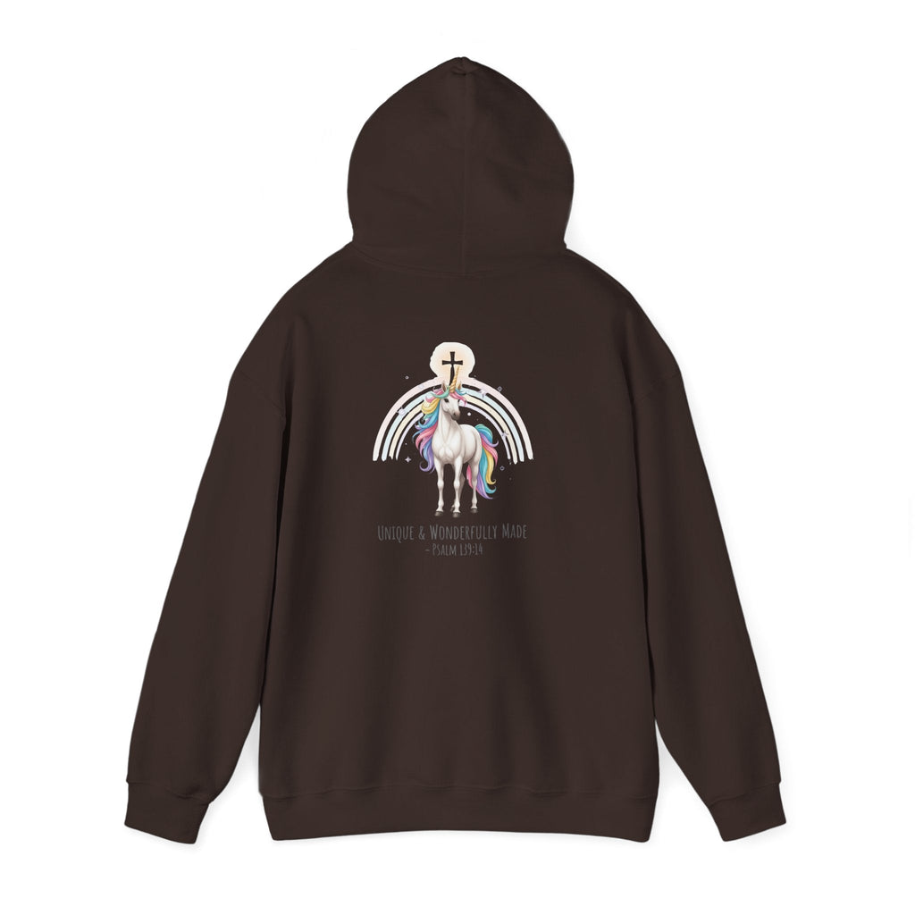 Unique Unicorn Hoodie – Rainbow Cross Psalm 139:14 Christian Hoodie for Wonderfully Made Printify
