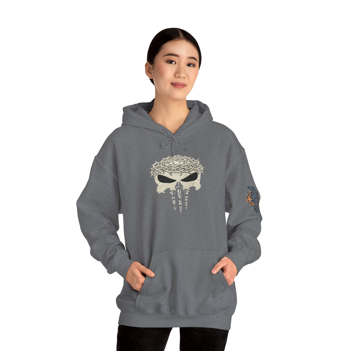 Christian Skull Hoodie - Crown of Thorns & Nails - Warrior Faith Hoodie Printify