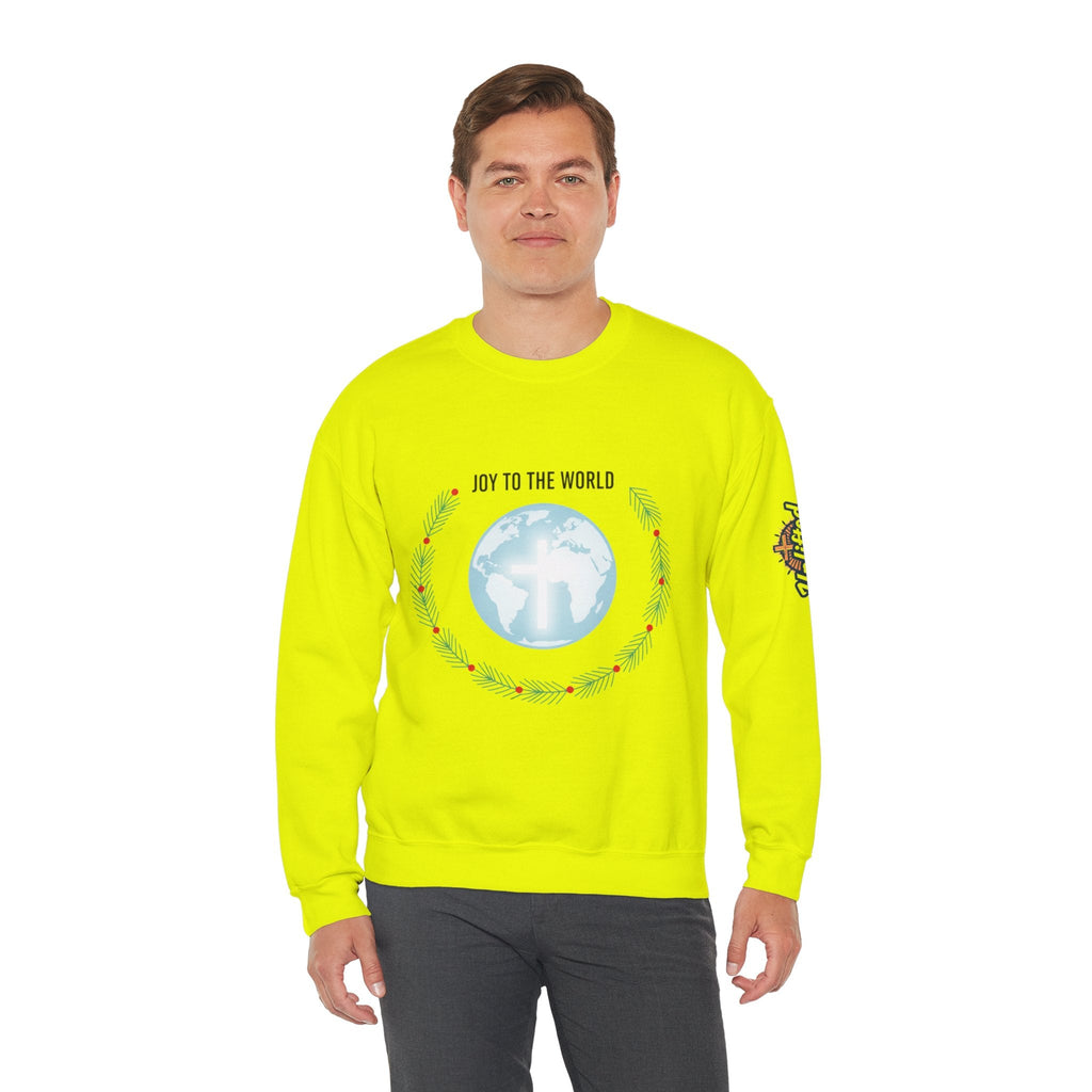Joy to the World Sweatshirt – Wreath Earth Nativity Christian Christmas Sweatshirt for Isaiah 9:6 Holiday Faith & Festive Joy Printify