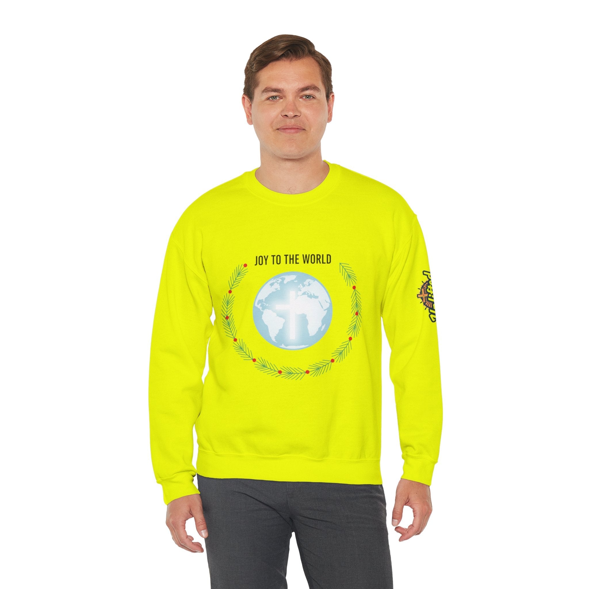 Joy to the World Sweatshirt – Wreath Earth Nativity Christian Christmas Sweatshirt for Isaiah 9:6 Holiday Faith & Festive Joy Printify