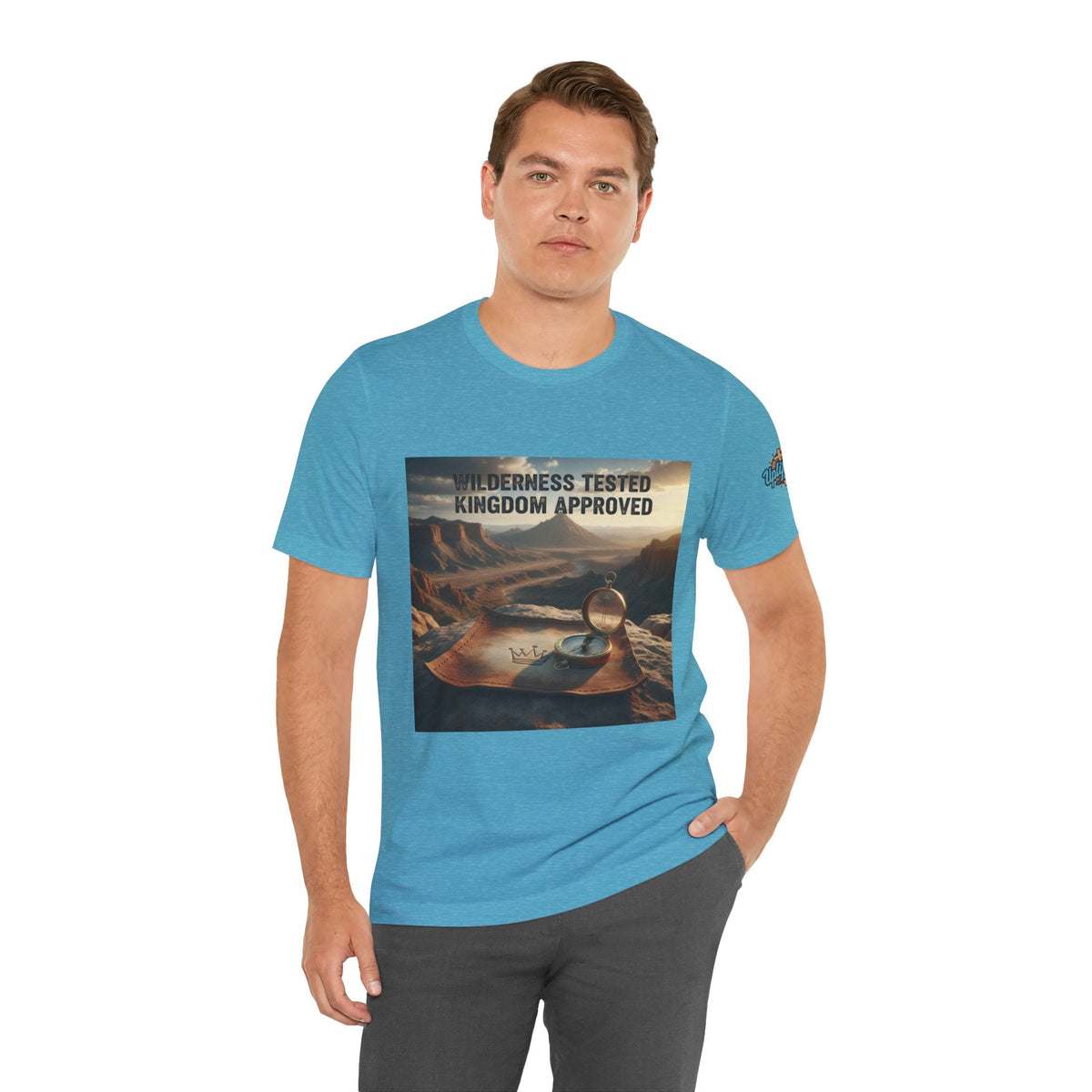 Wilderness Tested Kingdom Approved T-shirt – Mountain Desert Compass Crown Christian T-shirt for Biblical Adventure Faith Printify
