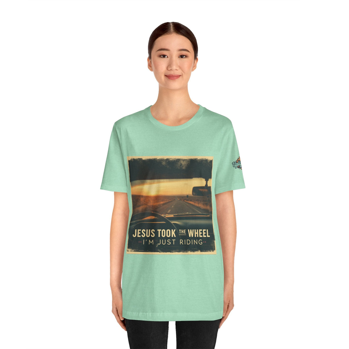Jesus Took the Wheel I'm Just Riding T-shirt – Funny Christian Convertible Car T-shirt for Surrendered Faith & Humor Printify