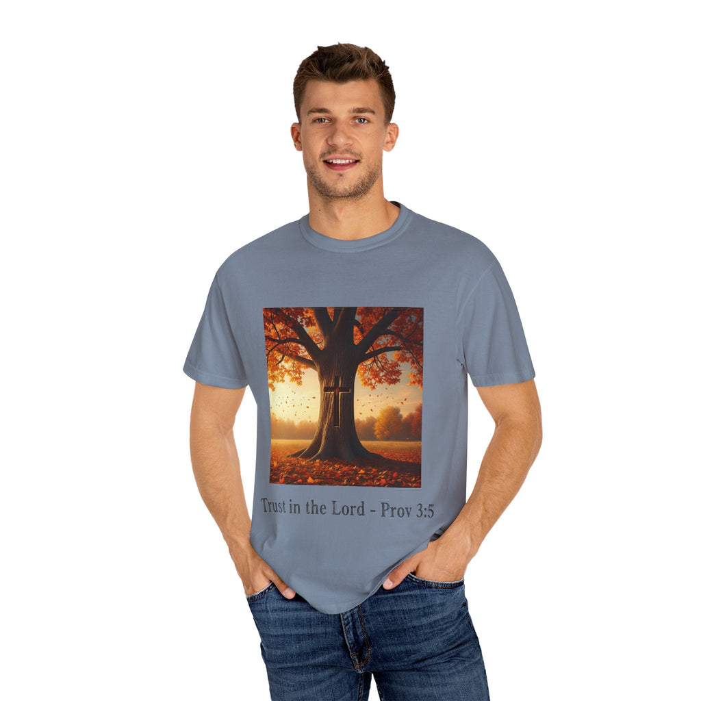 Trust in the Lord T-Shirt – Autumn Tree Christian Tee with Proverbs 3:5 Printify