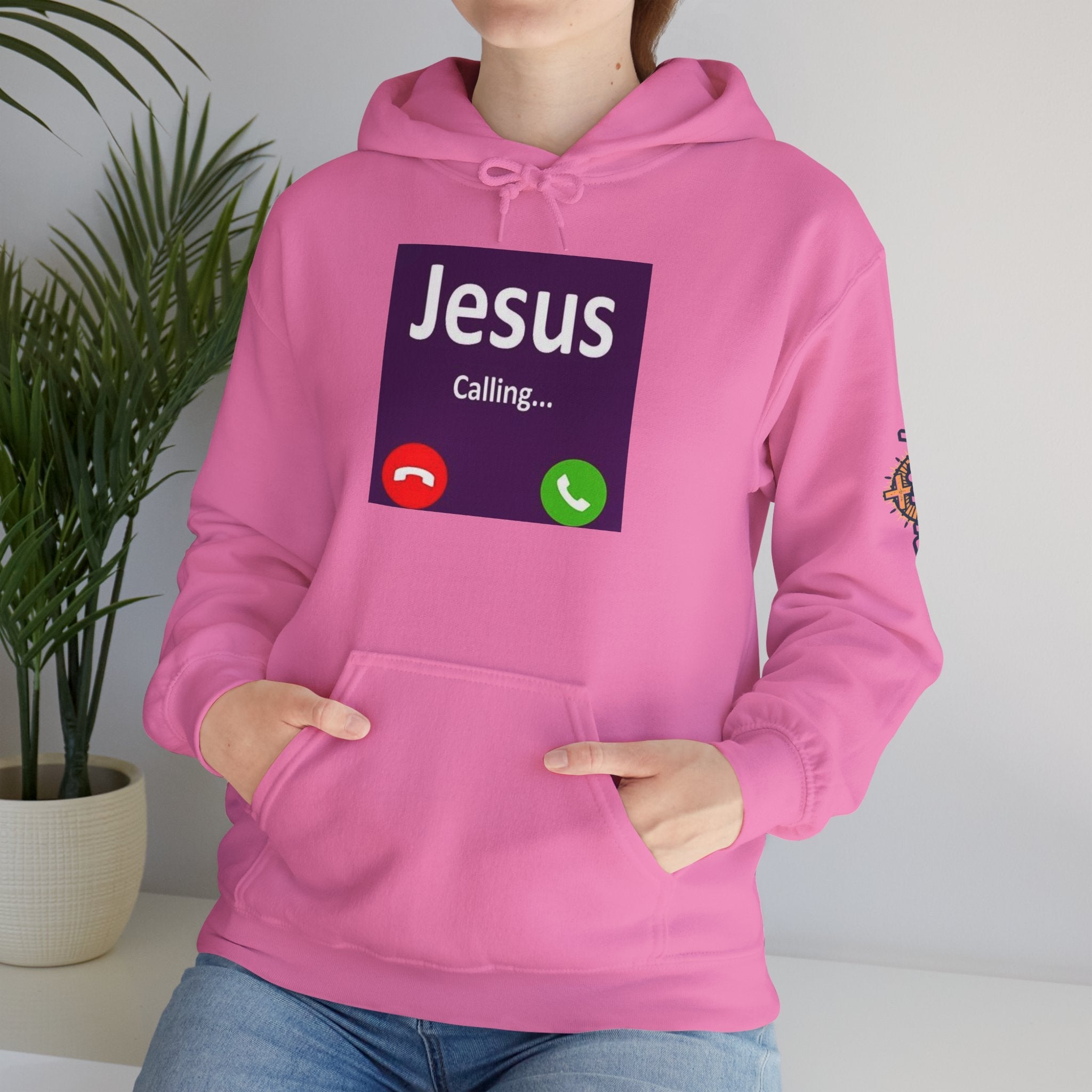 Jesus Calling Hoodie – Funny Cell Phone Screen Christian Sweatshirt for Divine Connection & Faith Humor Printify
