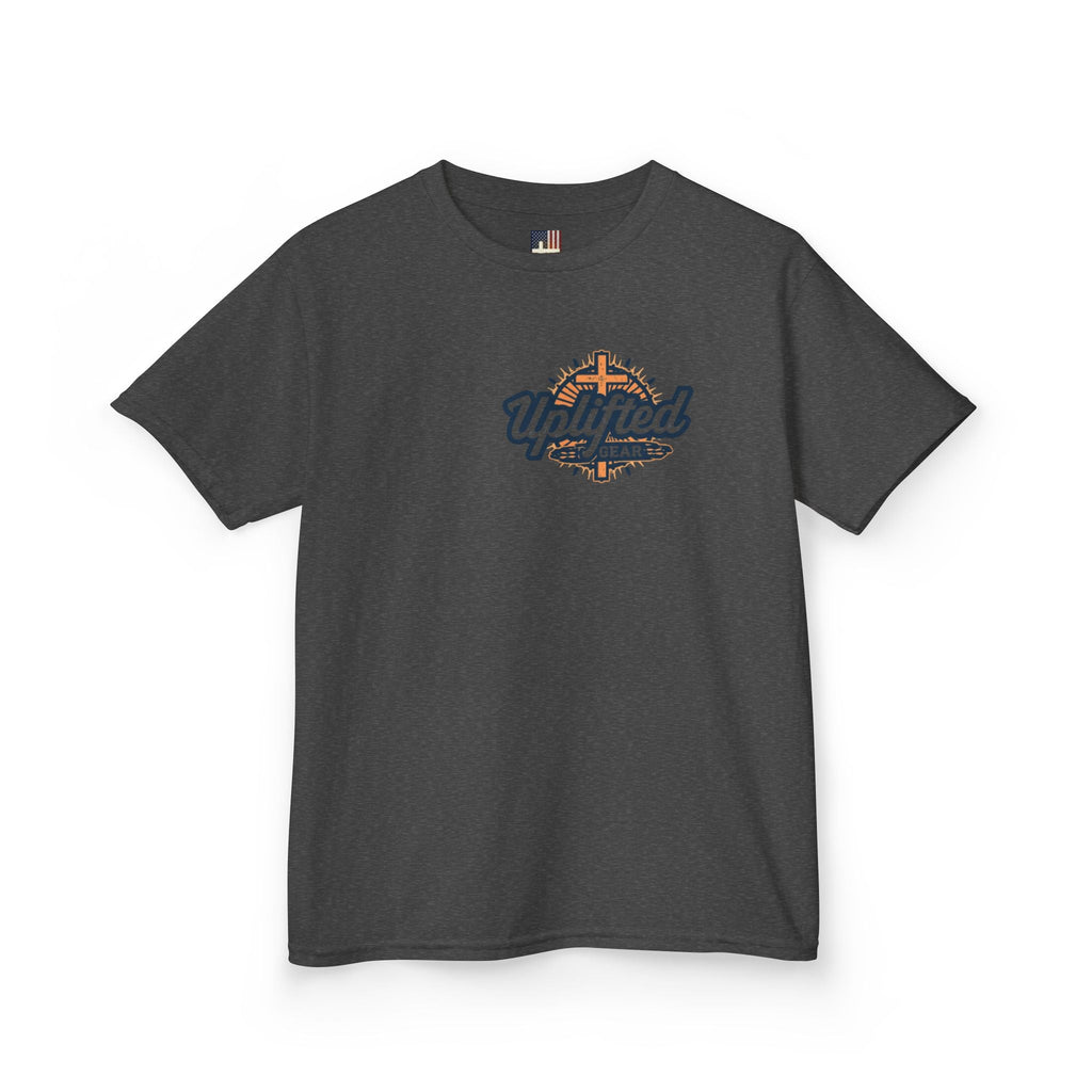 ✨ Chosen. Loved. Redeemed. – Elegant Christian Kids T-Shirt | Gold Foil Faith Tee | Subtle Cross & Heart Design | Inspirational Bible Verse Apparel by Uplifted Gear Printify