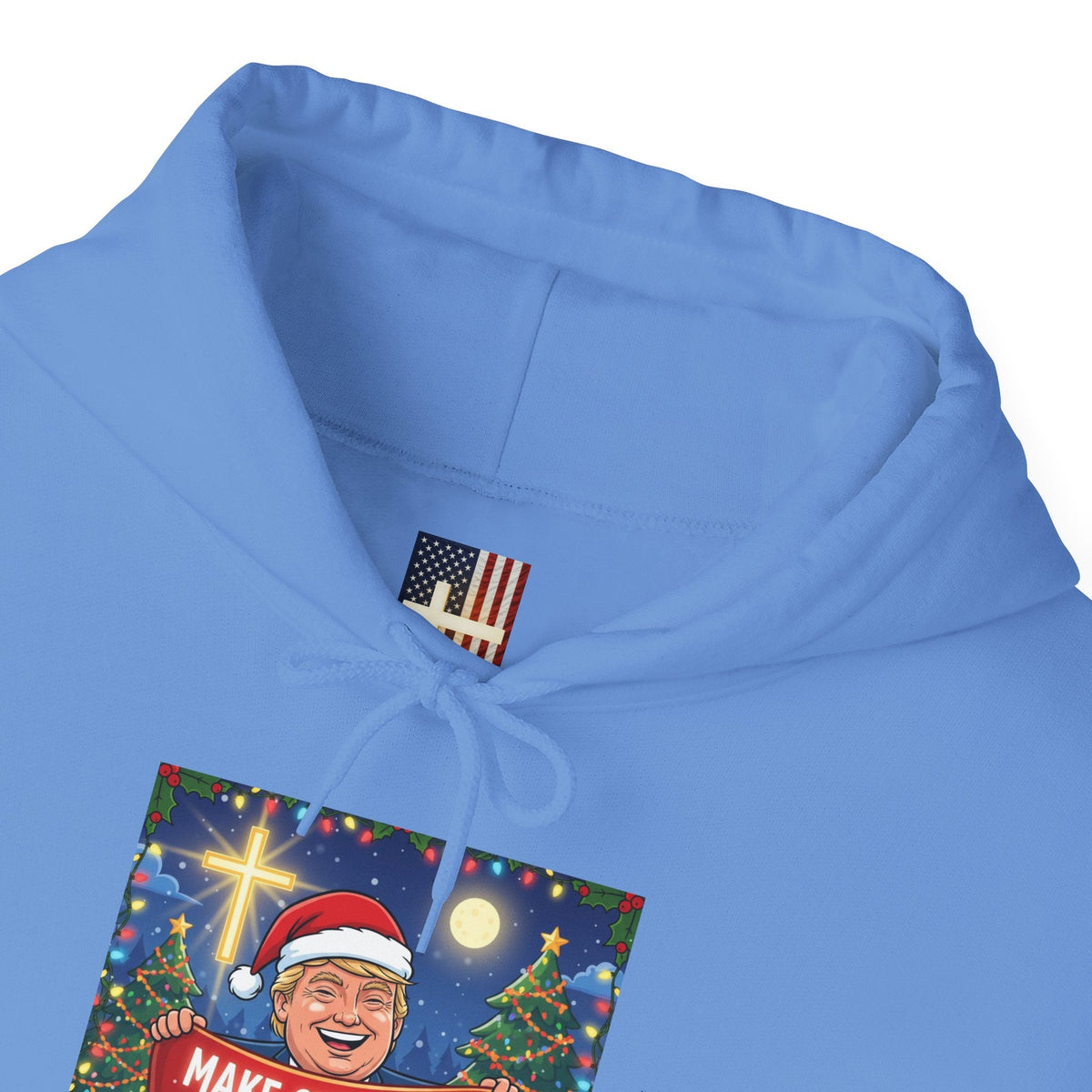 🎄 Make Christmas Great Again – Patriotic Christian Christmas Hoodie | Bold Holiday Faith Tee | Red & White Banner Design | Uplifted Gear Printify