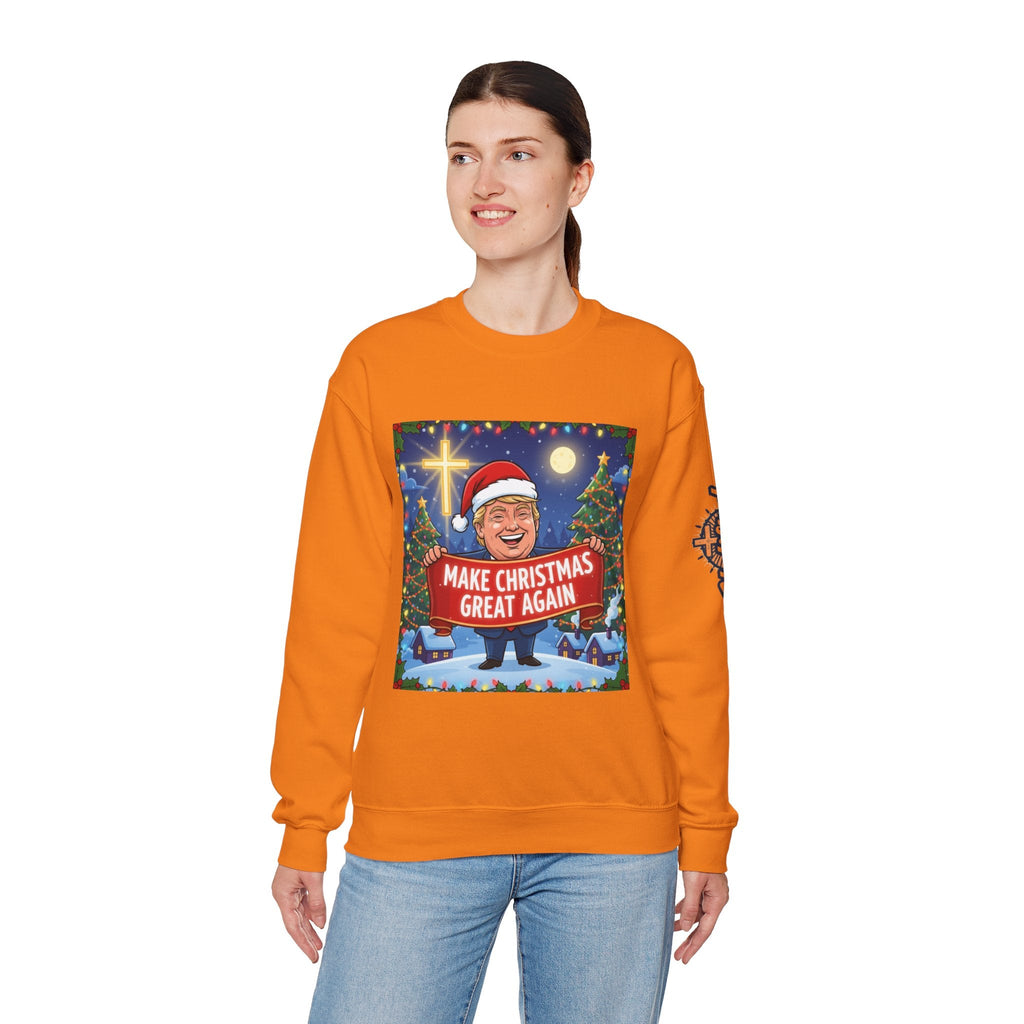 🎄 Make Christmas Great Again – Patriotic Christian Christmas Sweatshirt | Bold Holiday Faith Tee | Red & White Banner Design | Uplifted Gear Printify