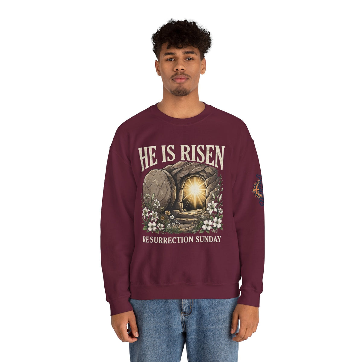 He Is Risen Sweatshirt — Jesus Christ Resurrection Easter Sweatshirt Printify