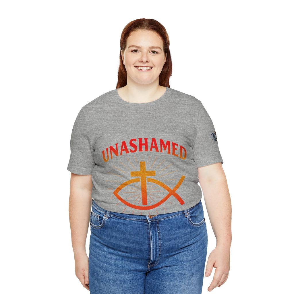 Unashamed T-shirt – Ichthys Jesus Fish & Cross Christian T-shirt for Romans 1:16 Bold Faith Printify