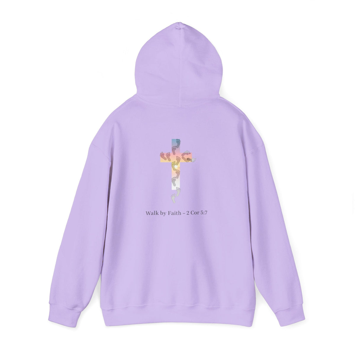 Walk by Faith Hoodie – Cross & Footprints Christian Hoodie for Cozy Inspiration Printify