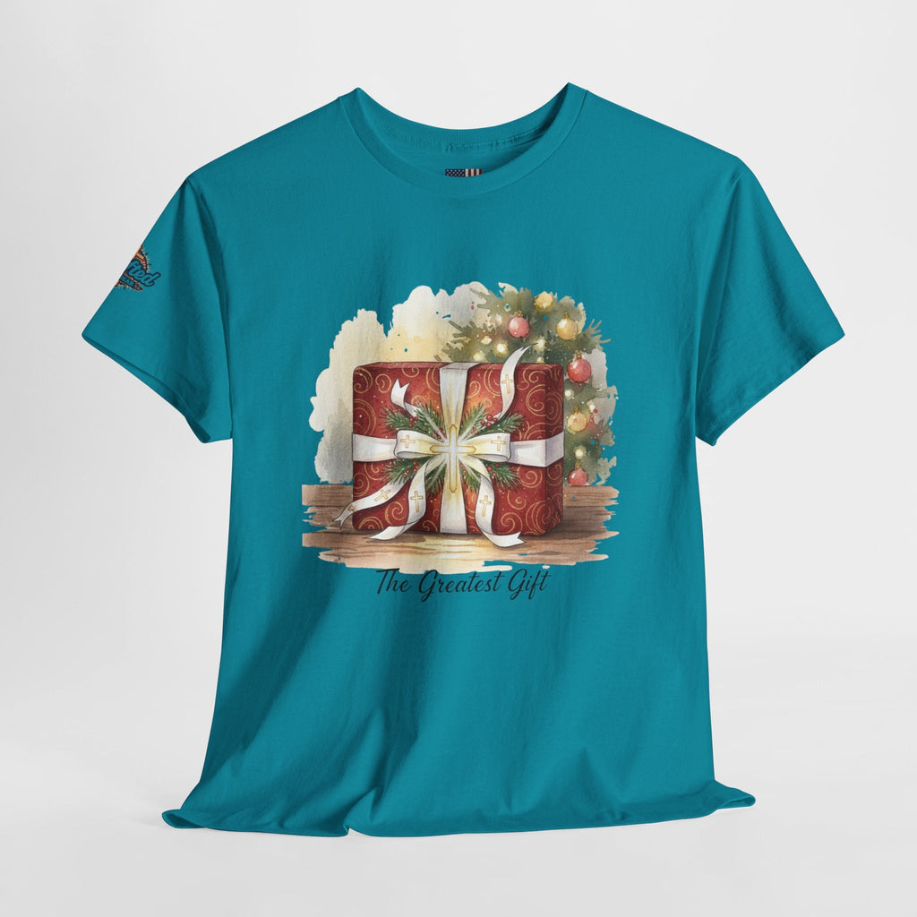 The Greatest Gift T-shirt – Cross Bow Present Christian T-shirt for Christmas Salvation & Eternal Faith Printify