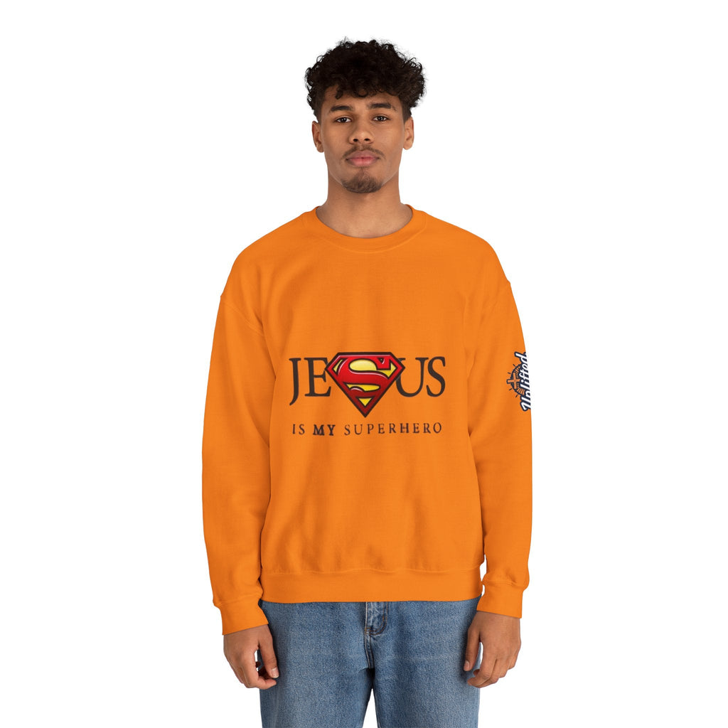 Jesus Is My Superhero Crewneck Sweatshirt Printify