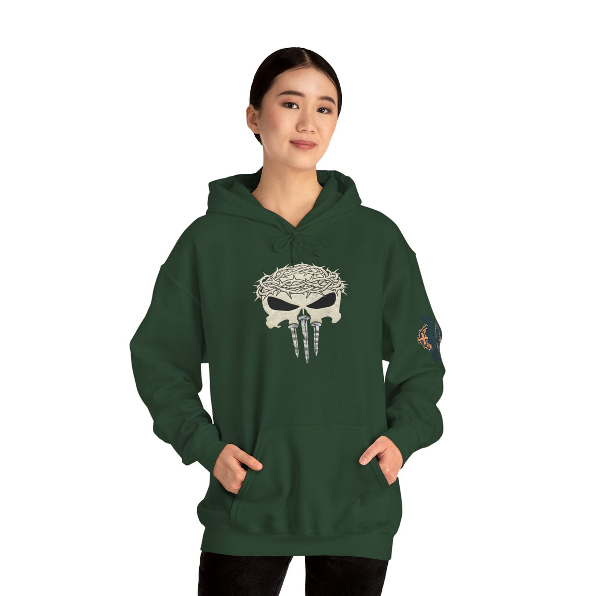 Christian Skull Hoodie - Crown of Thorns & Nails - Warrior Faith Hoodie Printify