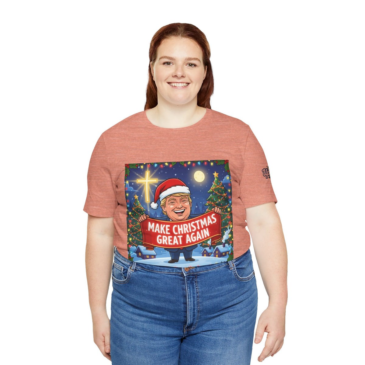 🎄 Make Christmas Great Again – Patriotic Christian Christmas T-Shirt | Bold Holiday Faith Tee | Red & White Banner Design | Uplifted Gear Printify