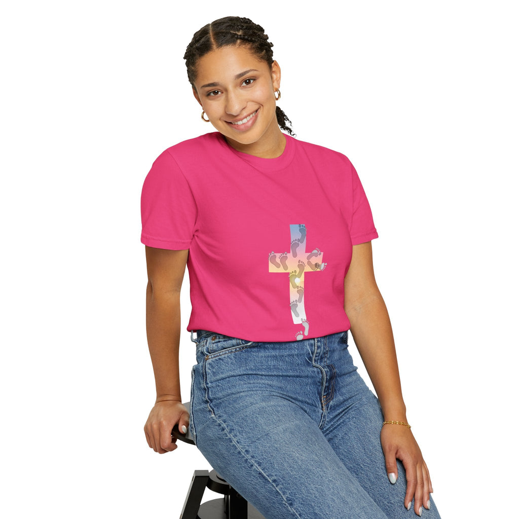 Walk by Faith T-Shirt – Cross & Footprints Christian Tee for Bold Believers Printify