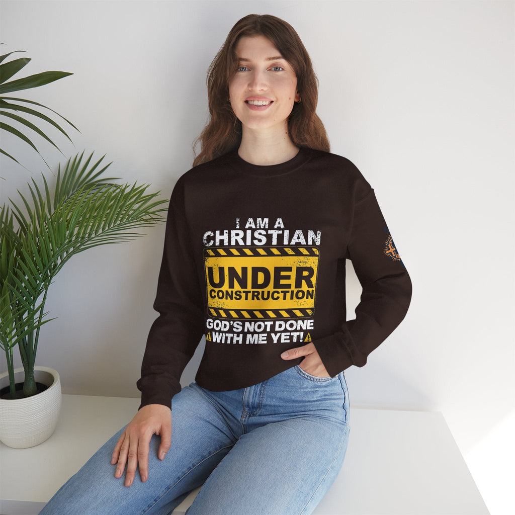 Christian Under Construction Sweatshirt | God Is Not Done With Me Yet Sweatshirt Printify