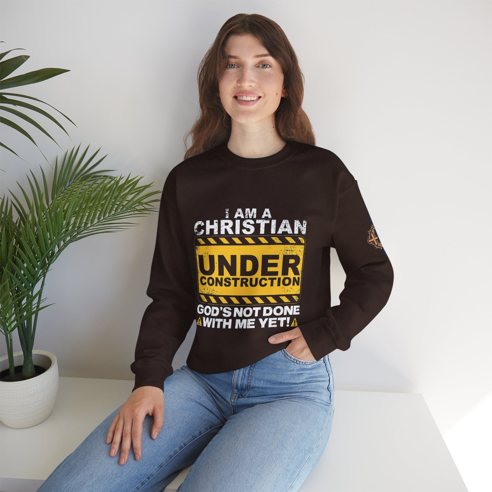 Christian Under Construction Sweatshirt | God Is Not Done With Me Yet Sweatshirt Printify