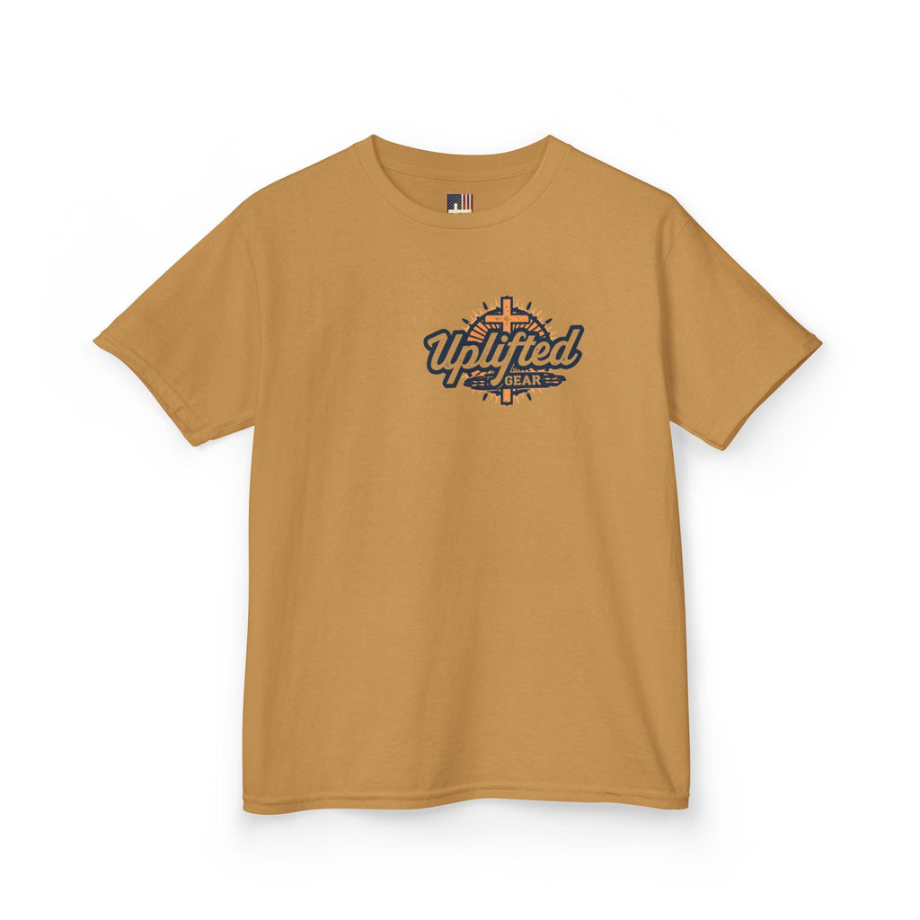 ✨ Chosen. Loved. Redeemed. – Elegant Christian Kids T-Shirt | Gold Foil Faith Tee | Subtle Cross & Heart Design | Inspirational Bible Verse Apparel by Uplifted Gear Printify