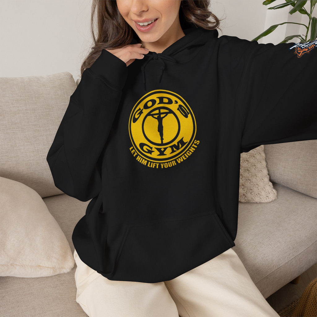 God's Gym Hoodie — "Let Him Lift Your Weights" Christian Fitness Hoodie Printify