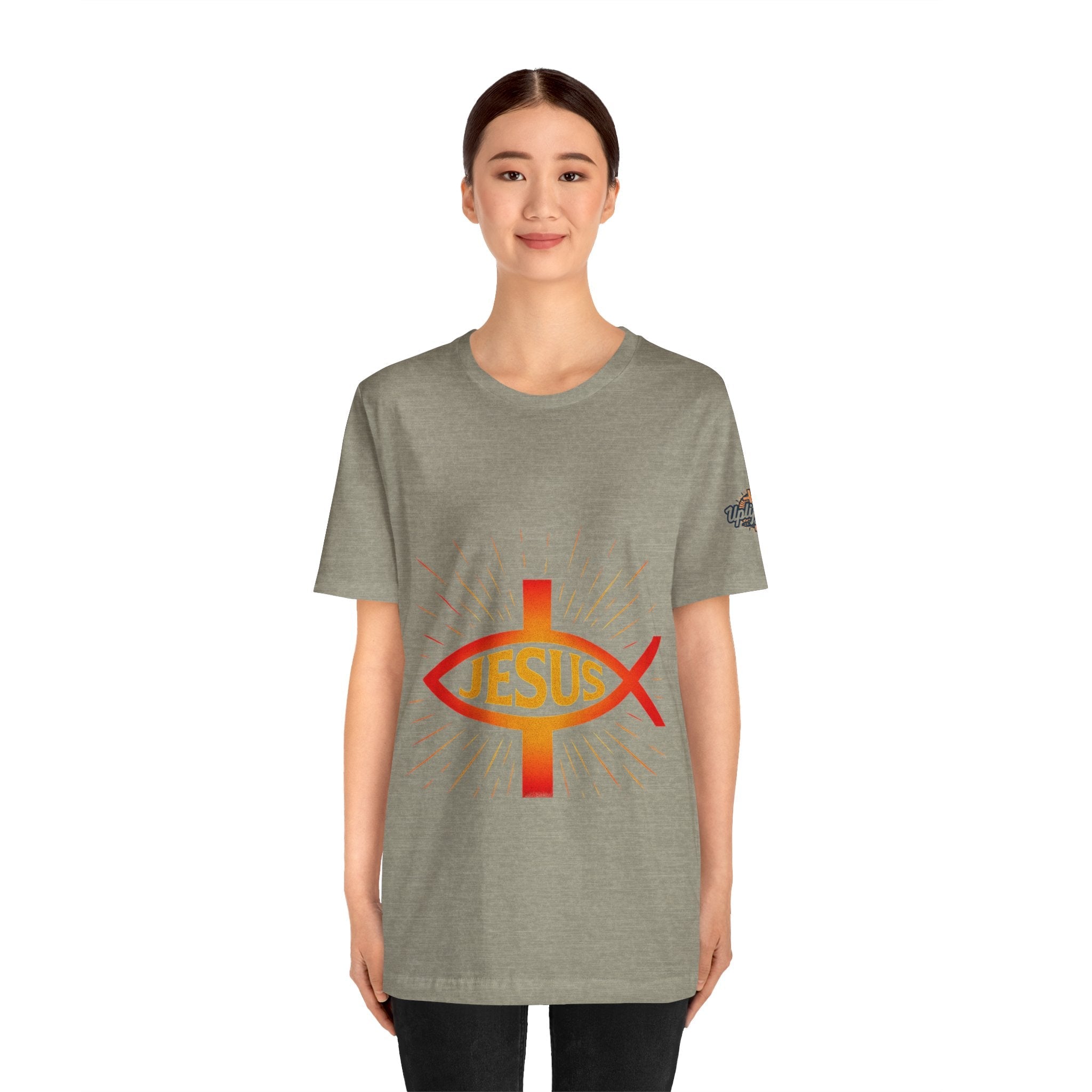 Jesus Ichthys T-shirt – Christian Fish Symbol with Cross & Jesus Inscription T-shirt for Eternal Faith & Streetwear Printify
