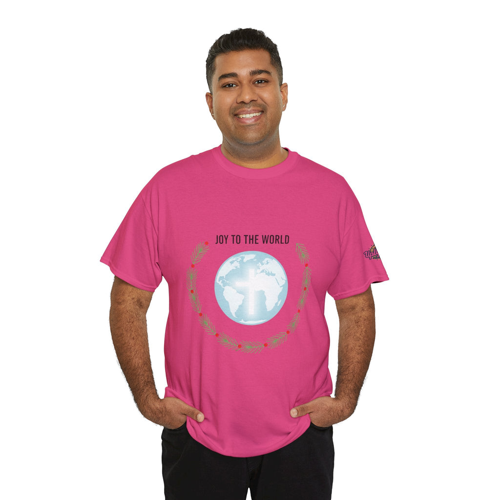 Joy to the World T-shirt – Wreath Earth Nativity Christian Christmas T-shirt for Isaiah 9:6 Holiday Faith & Festive Joy Printify