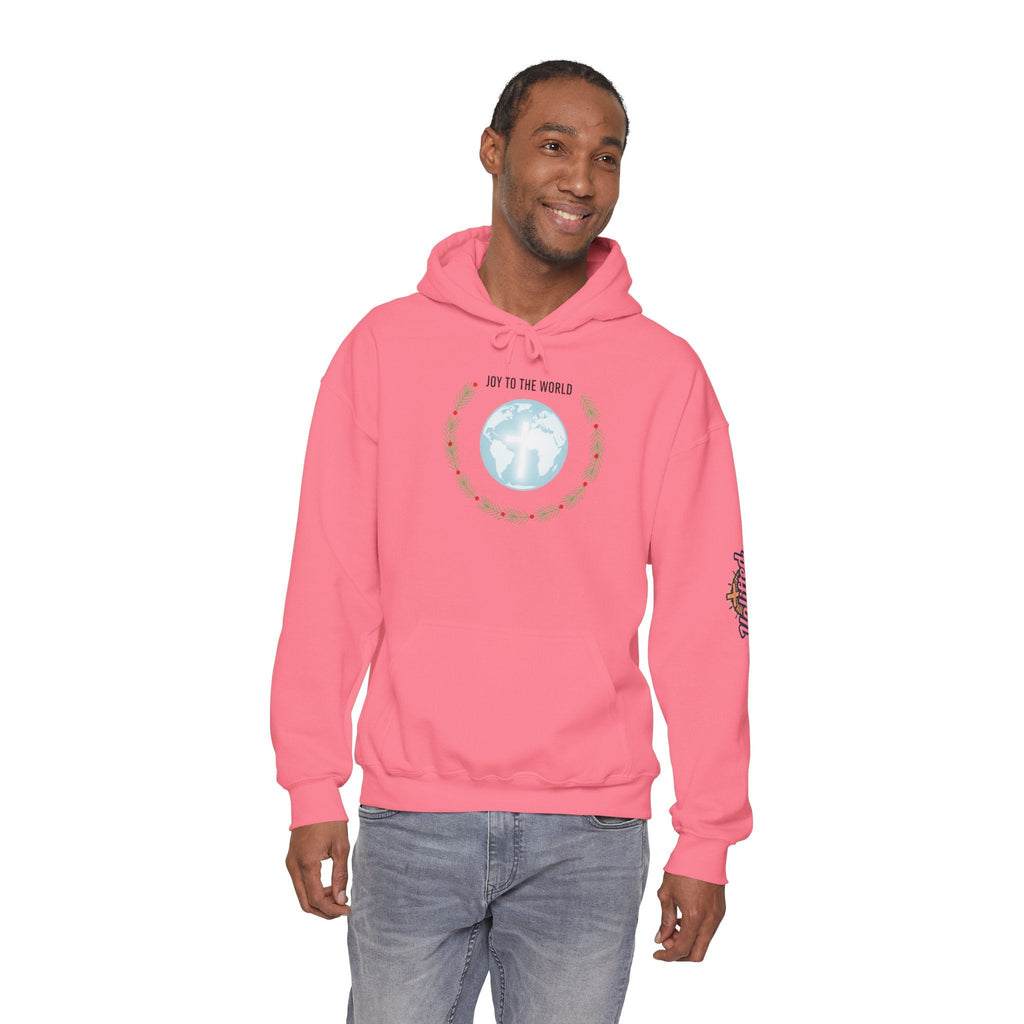 Joy to the World Hoodie – Wreath Earth Nativity Christian Christmas Sweatshirt for Isaiah 9:6 Holiday Faith & Festive Joy Printify
