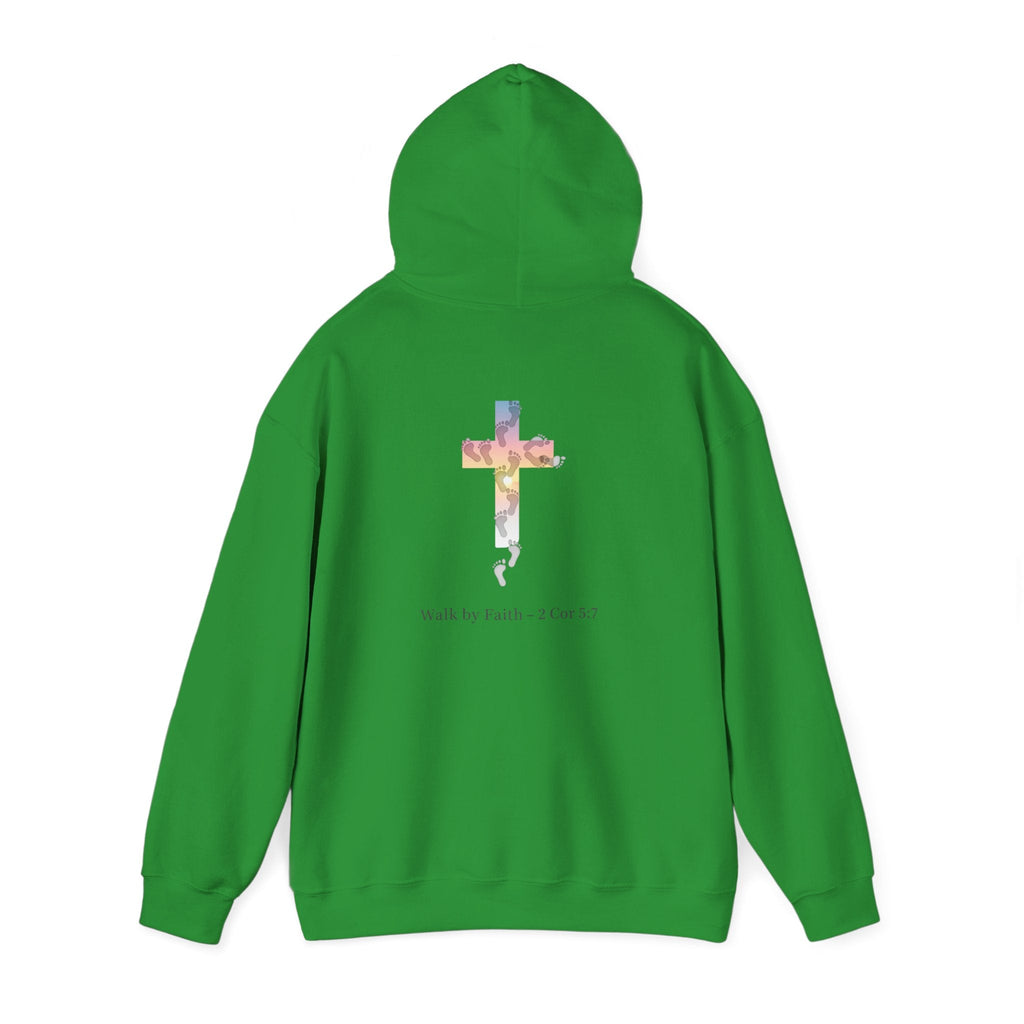 Walk by Faith Hoodie – Cross & Footprints Christian Hoodie for Cozy Inspiration Printify