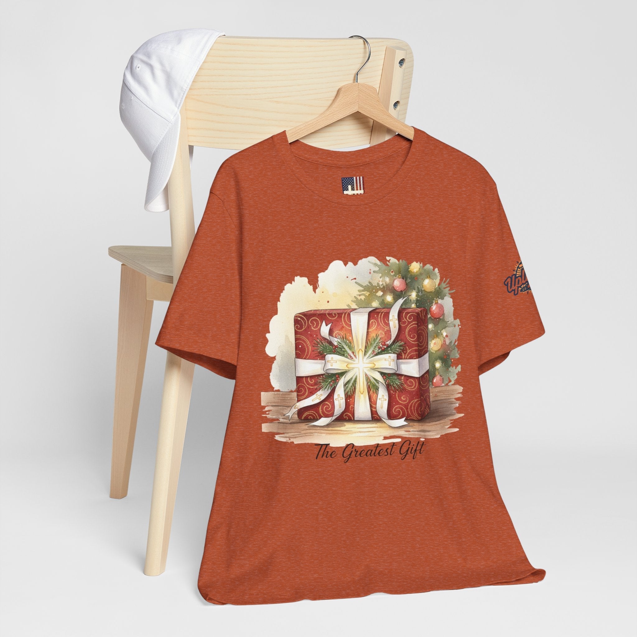 The Greatest Gift T-shirt – Cross Bow Present Christian T-shirt for Christmas Salvation & Eternal Faith Printify
