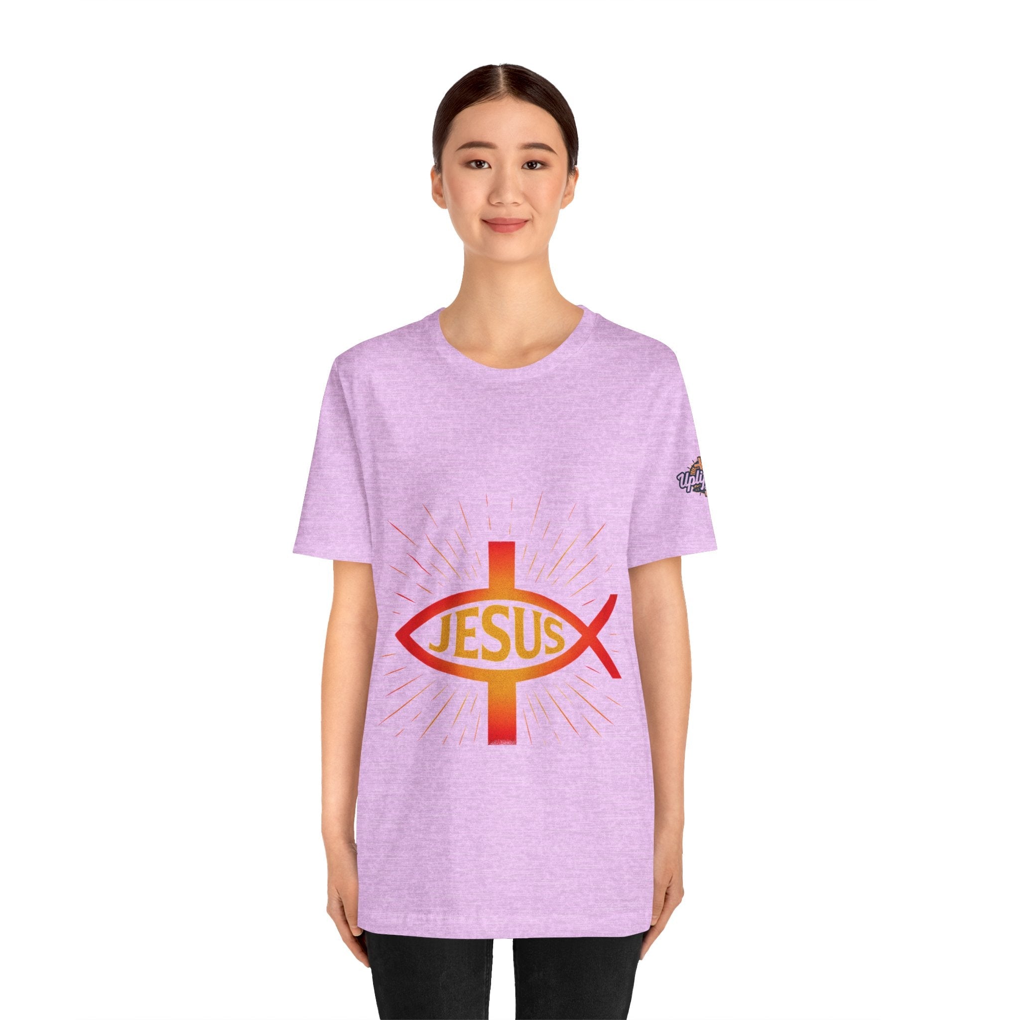 Jesus Ichthys T-shirt – Christian Fish Symbol with Cross & Jesus Inscription T-shirt for Eternal Faith & Streetwear Printify