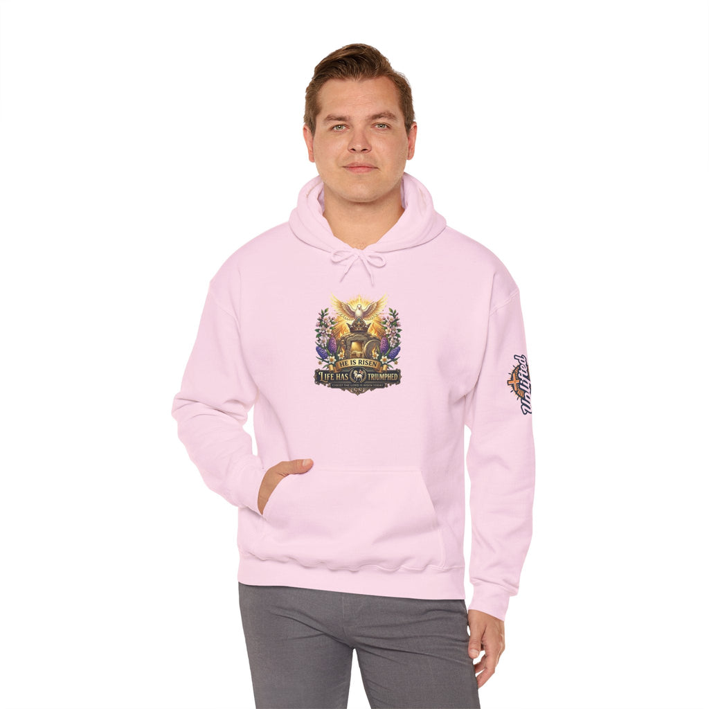 He Is Risen "Life Has Triumphed" Hoodie — Easter Resurrection Christian Hoodie Printify