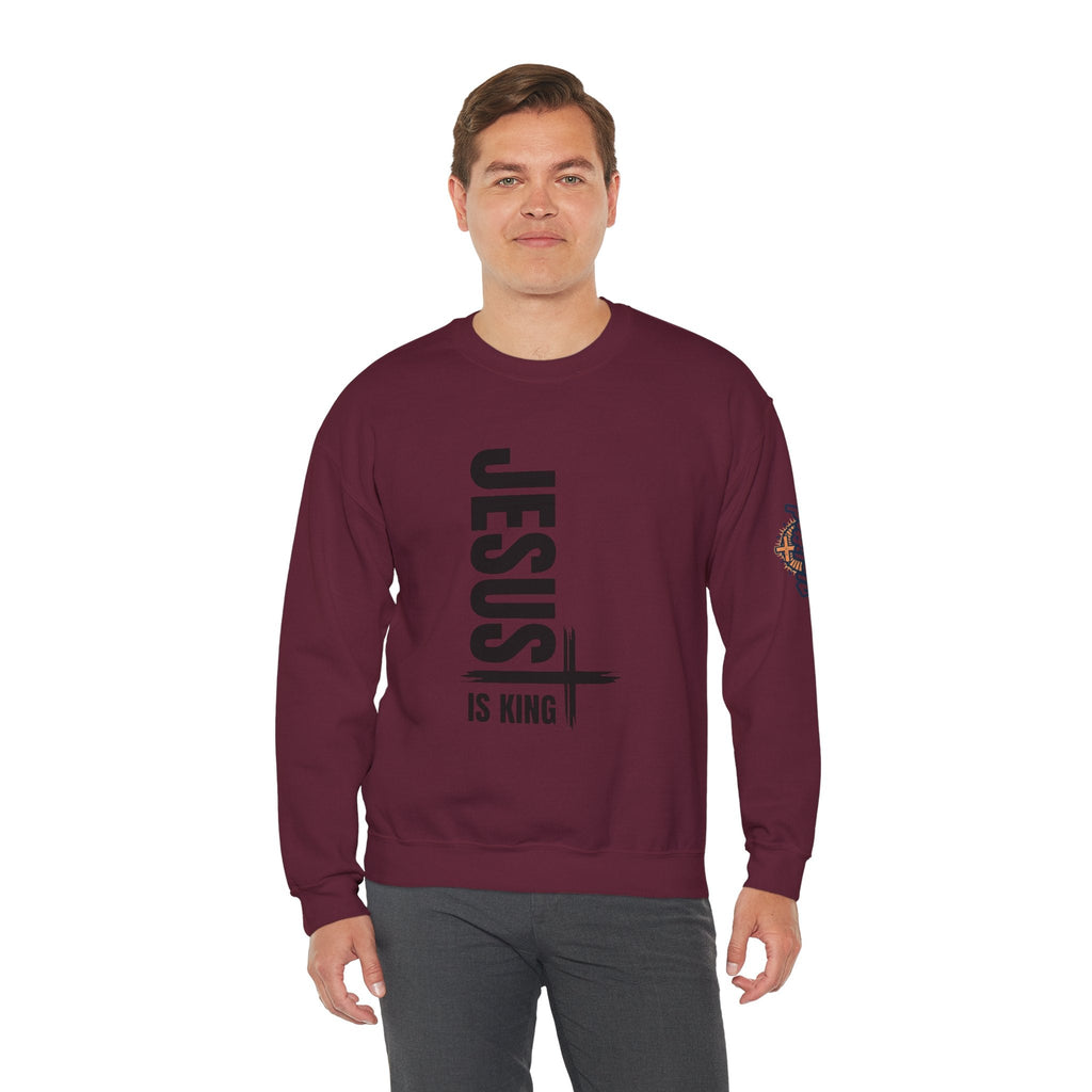 Jesus Is King Sweatshirt | Modern Typographic Cross Christian Sweatshirt Printify