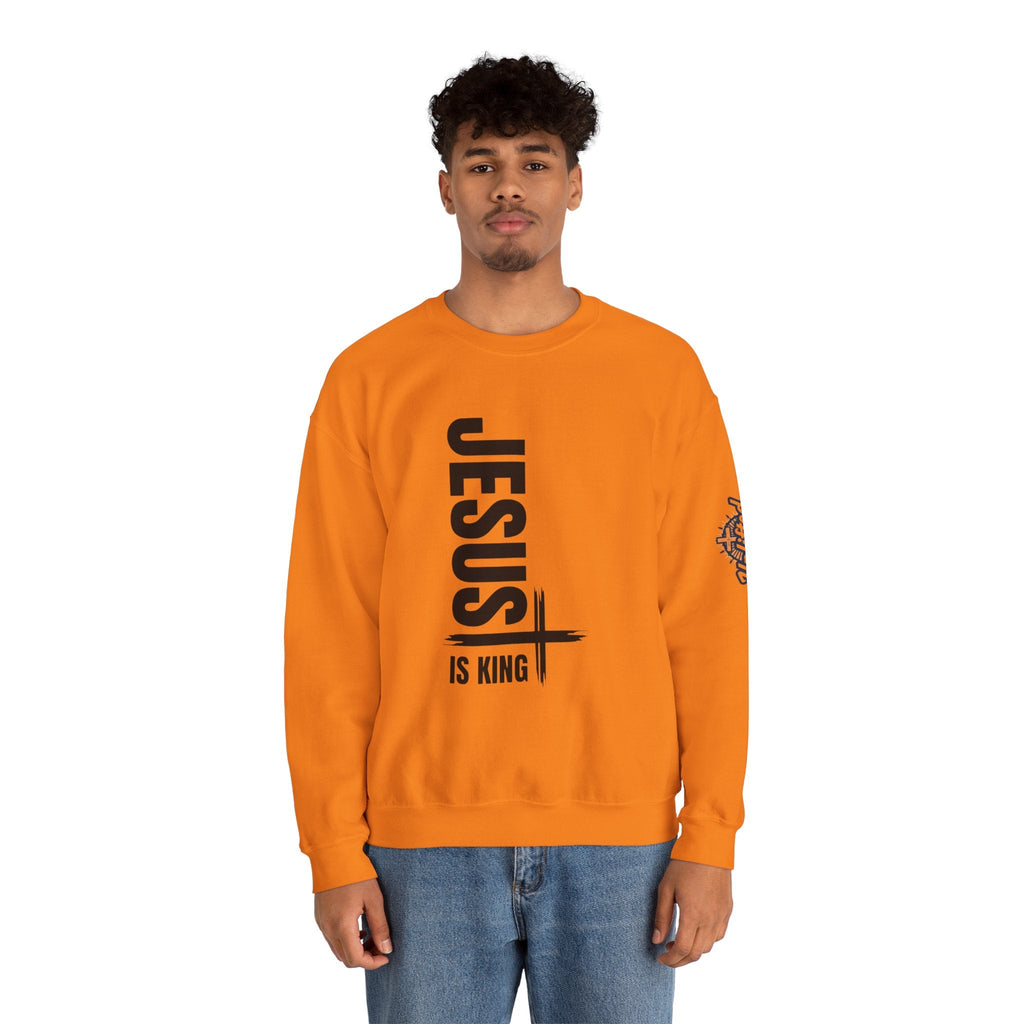 Jesus Is King Sweatshirt | Modern Typographic Cross Christian Sweatshirt Printify