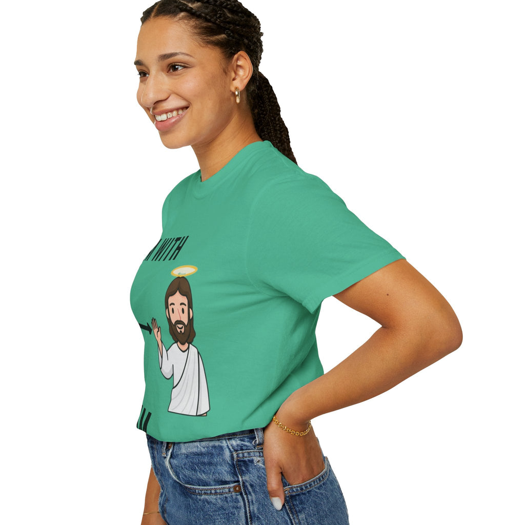 🔥 I’m With Him → Christian T-Shirt | Arrow Pointing to Jesus | Minimalist Faith Tee | Subtle Cross Design | Bible-Inspired Apparel by Uplifted Gear Printify