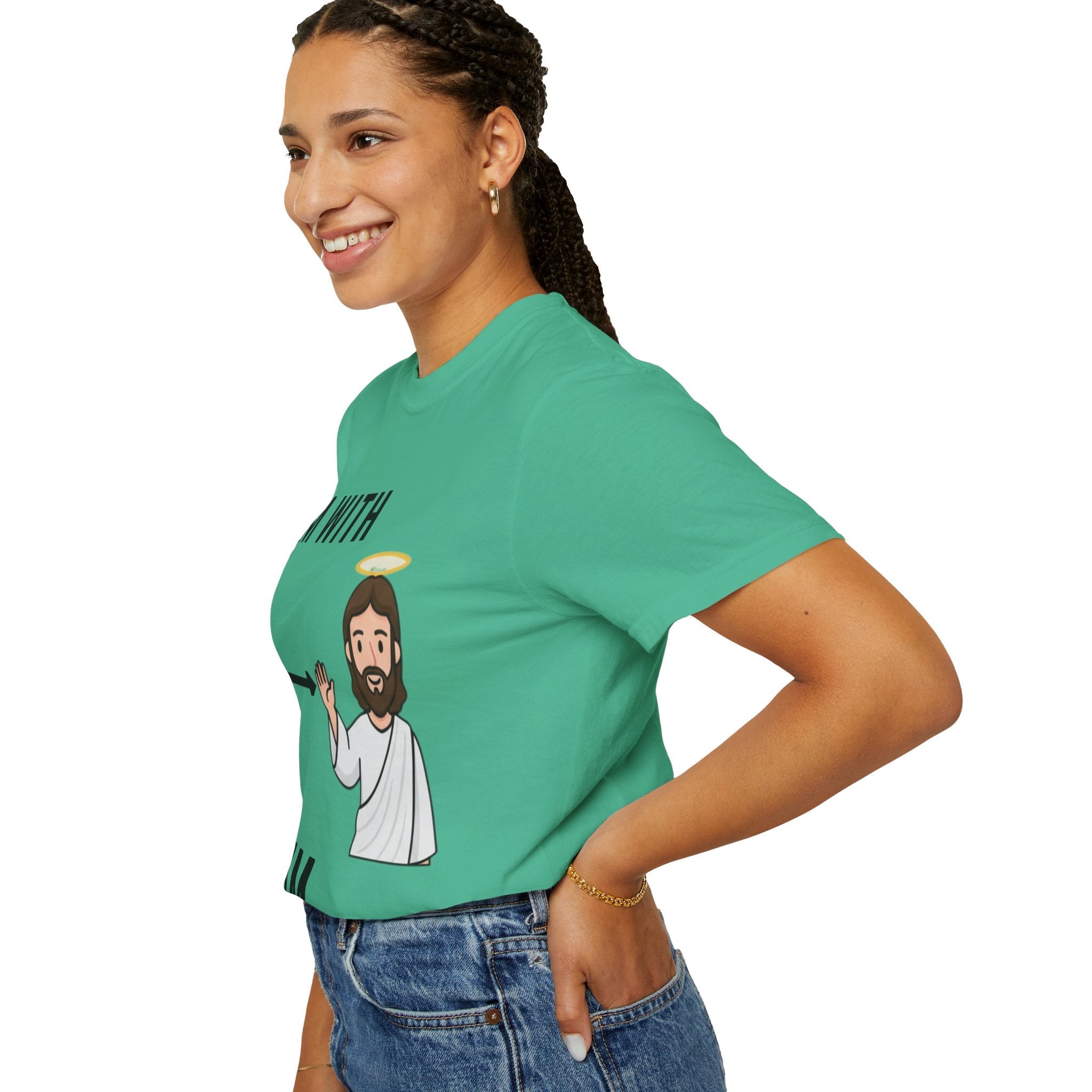🔥 I’m With Him → Christian T-Shirt | Arrow Pointing to Jesus | Minimalist Faith Tee | Subtle Cross Design | Bible-Inspired Apparel by Uplifted Gear Printify